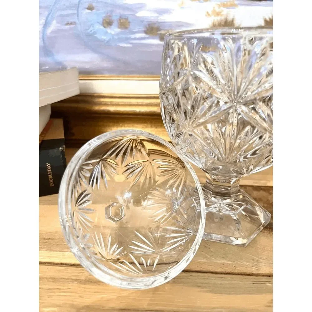 Vintage Egg Shaped Pressed Crystal Covered Candy Dish — Footed Pedestal, 9
